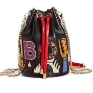 Christian Louboutin Black Leather Graphic Drawstring Bucket Bag . Very rare
